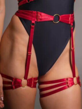 Crimson Luxe Adjustable Leg & Waist Harness | Statement Body Accessory